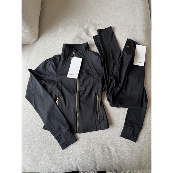 lululemon athletica Other - Lululemon Define Cropped Jacket Nulu Black Gold Zip & Leggings Set Size 6 NEW